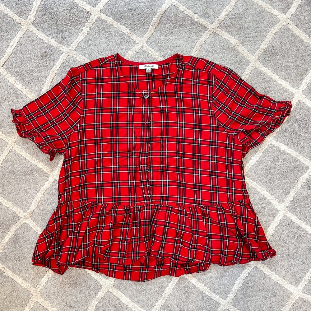 Madewell Studio Ruffle-hem peplum top, Size Large